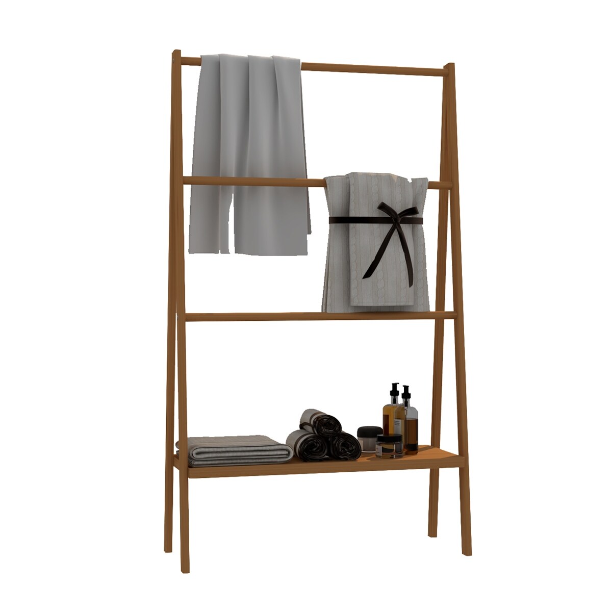 Bamboo Ladder Towel Rack with Storage Shelf Bed Bath Beyond 40315071
