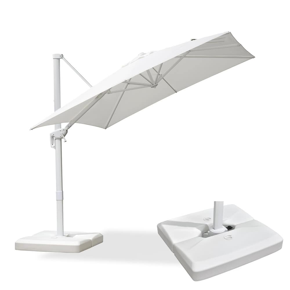 PURPLE LEAF 8 ft White Cantilever Patio Umbrella With Base