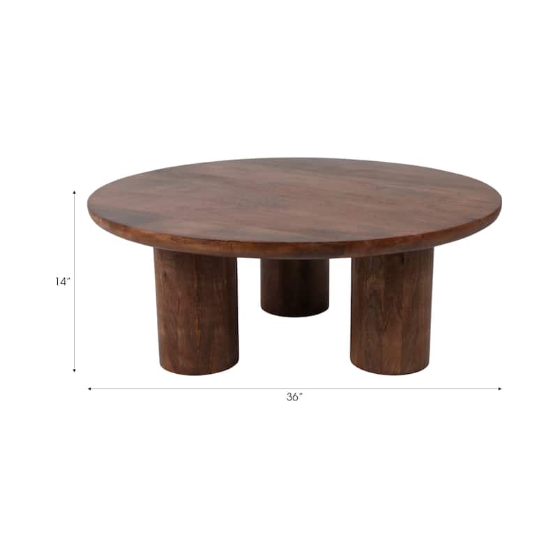 Round Natural Wood Coffee Table Modern Design Solid Cylindrical Legs