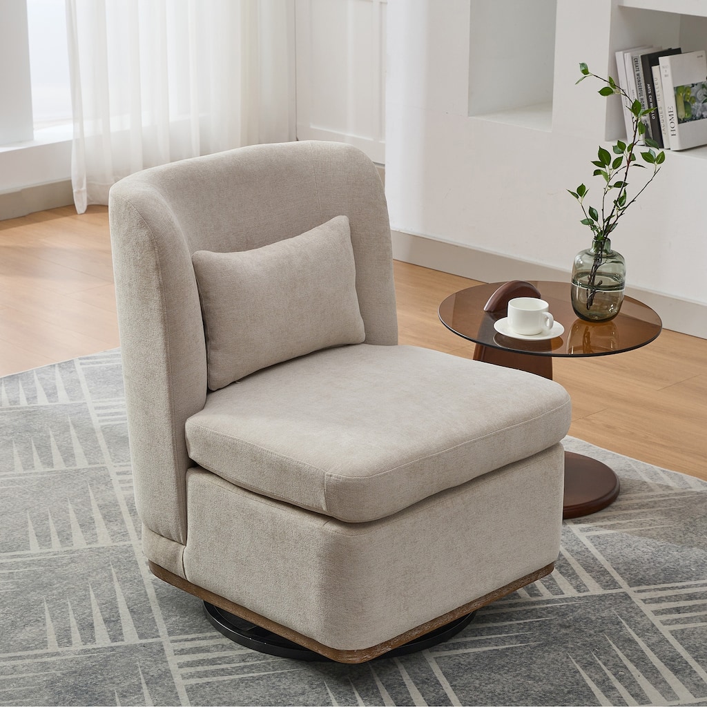 Roomfitters Swivel Accent Chair, Chenille Cushioned Armless Lounge Chair with Pillow for Living Room or Bedroom