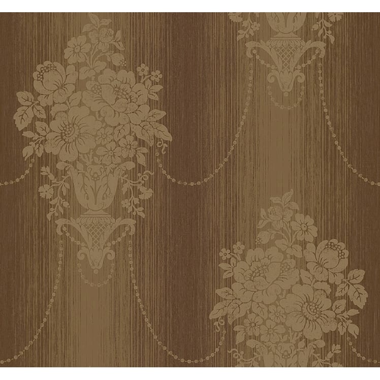 Seabrook Designs Shakespeare Floral Chandelier Unpasted Wallpaper - 27 in. W x 27 ft. L - Metallic Cherry Cola