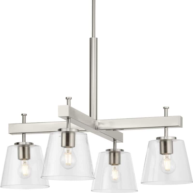 Saffert Collection Four-Light New Traditional Brushed Nickel Clear Glass Chandelier Light - 29.38 in x 29.38 in x 22.5 in - 29.38 in x 29.38 in x 22.5 in