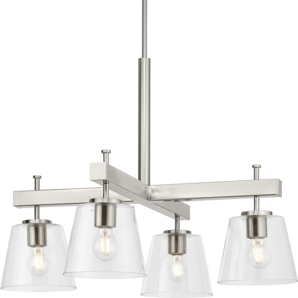 Saffert Collection Four-Light New Traditional Brushed Nickel Clear Glass Chandelier Light - 29.38 in x 29.38 in x 22.5 in