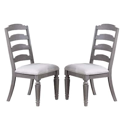 Set of 2 Upholstered Dining Chairs with Ladder Back in Light Grey
