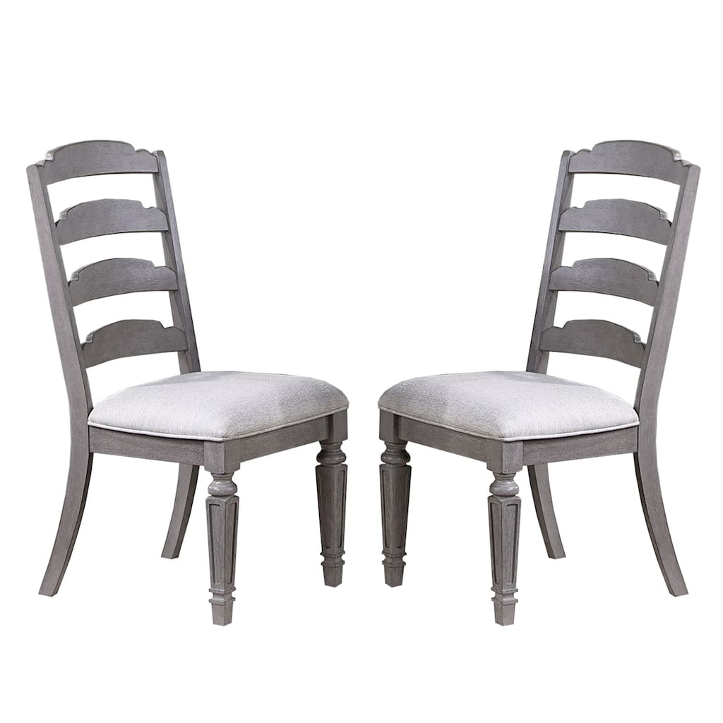 Set of 2 Upholstered Dining Chairs with Ladder Back in Light Grey