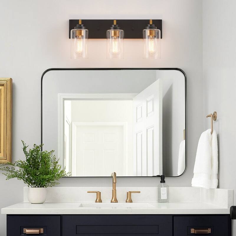 KAWOTI 3-Light Bathroom Vanity Light with Clear Glass Shade