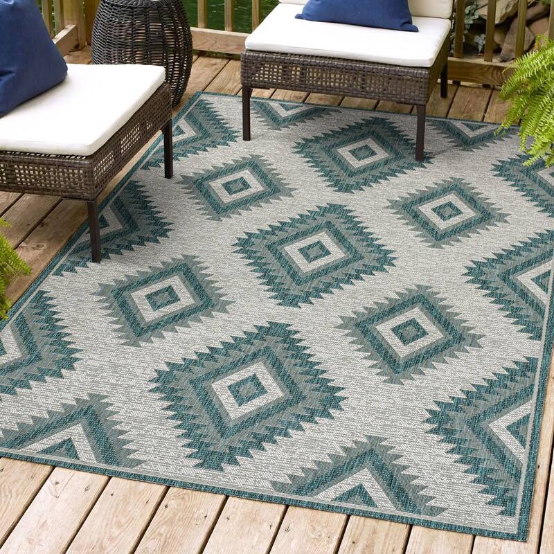 JONATHAN Y Aimee Geometric Moroccan Diamond Black/Cream Indoor/Outdoor Area Rug