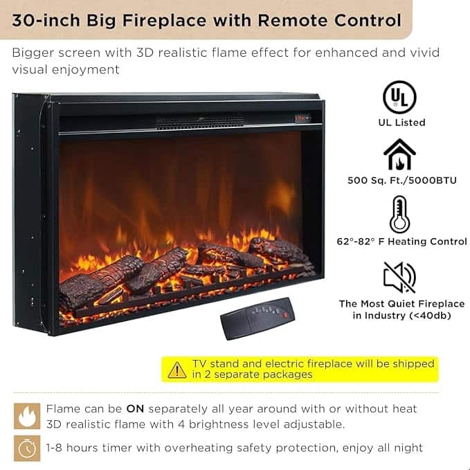70" Modern Luxury Fireplace TV Stand, Entertainment Center, TV Console