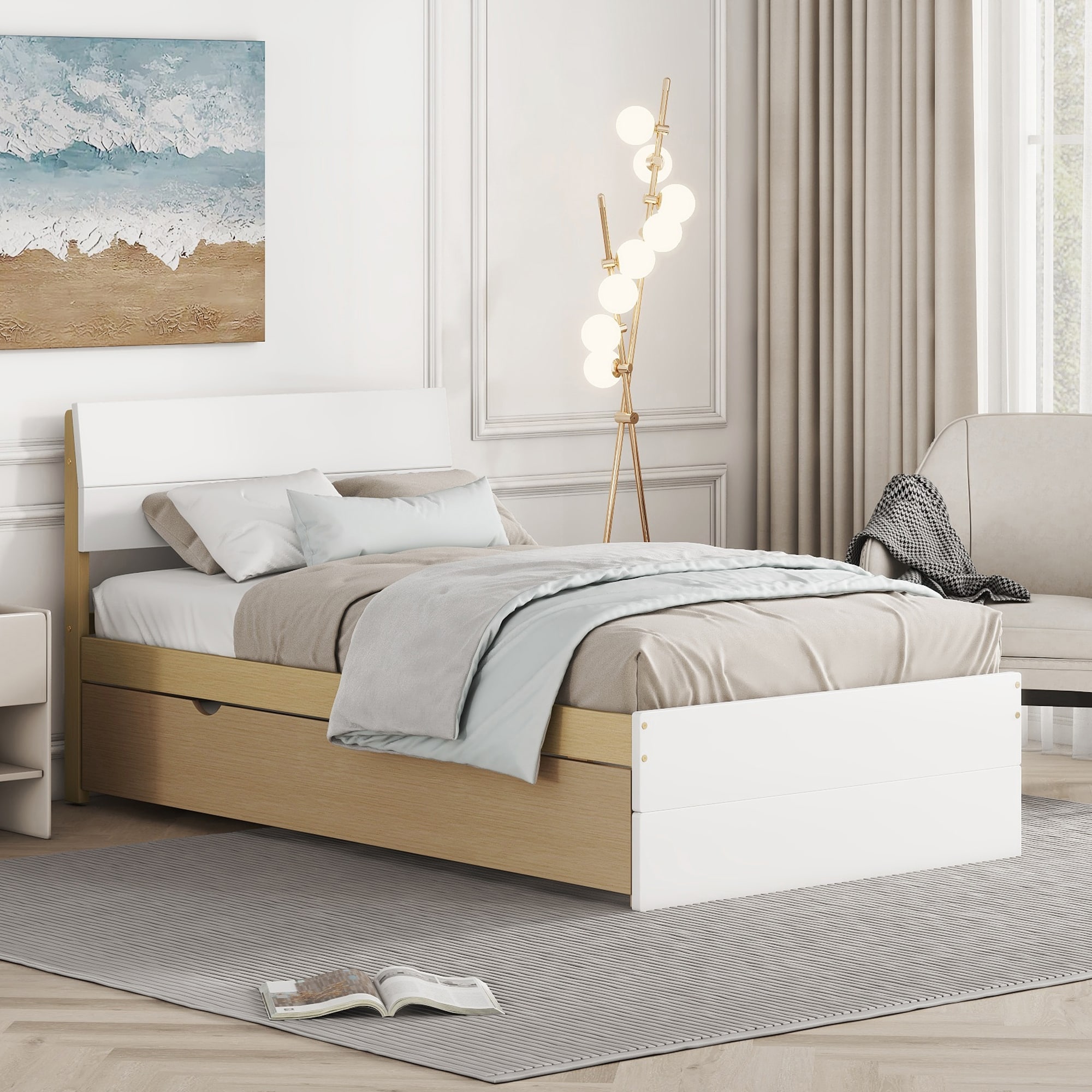 Twin Platform Bed Frame with Trundle White Oak Bed Bath Beyond 39885048