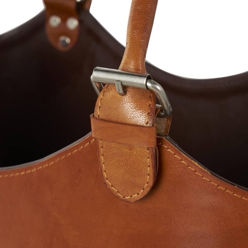 Brown or Black Leather Handmade Box Style Single Slot Decorative Magazine Holder with Detail Stitching and Curved Buckle Handles