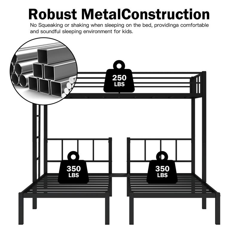 Metal Triple Bunk Bed, Space-Saving Bed Frame