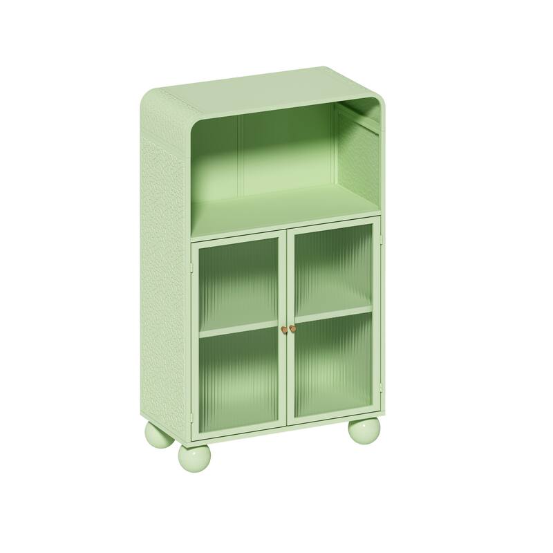 Floor Storage Cabinet with Glass Door and Shelves, Freestanding Display Cabinet
