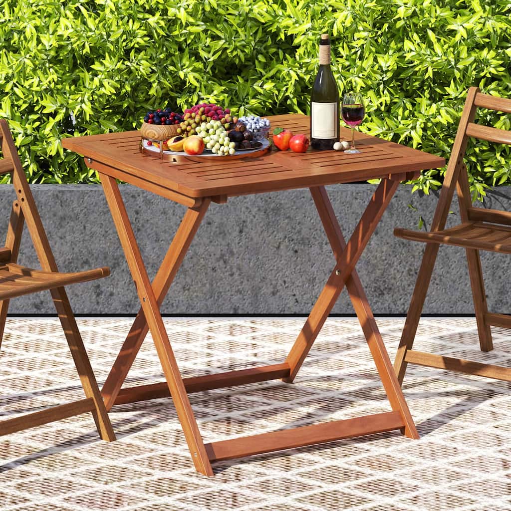 Outdoor Folding Bistro Table w/Slatted Tabletop & 2" Umbrella Hole