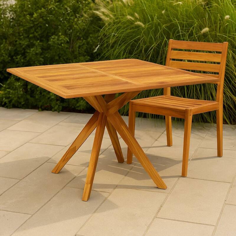 Patio Outdoor Dining Table, 43 Inch Square Natural Brown Acacia Wood - Natural Brown