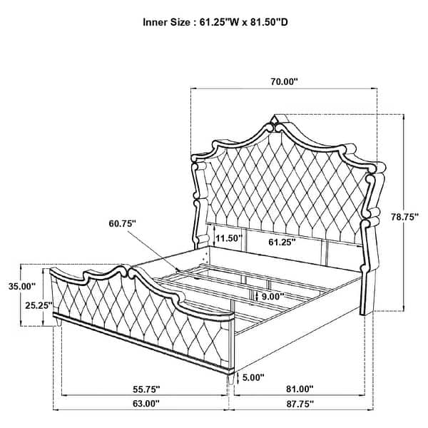 dimension image slide 3 of 18, Antonella 4-Piece Upholstered Tufted Bedroom Set