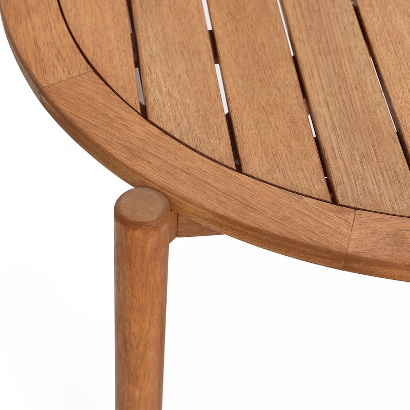 Natural Wooden Outdoor Coffee Table, Round Solid Wood Patio Table - 17.72" H