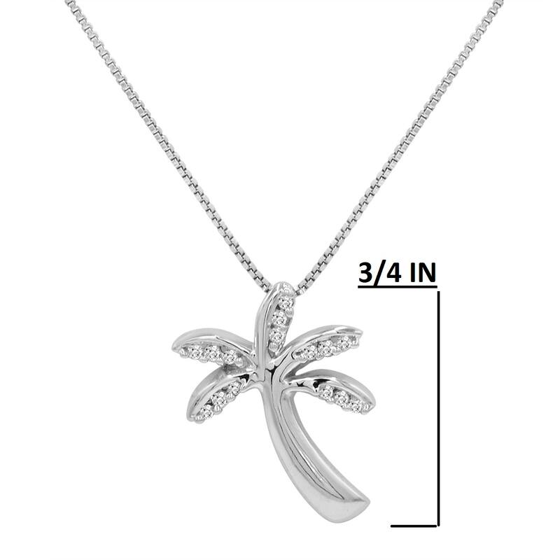 Diamond Palm Tree Pendant Necklace in Sterling Silver on an 18 in. Sterling Silver Box CHain