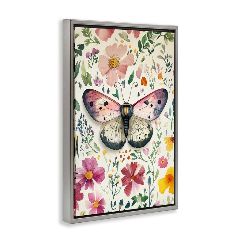 Stupell Botanical Butterfly & Herbs Framed Floater Canvas Wall Art Design By The Dutch Lady