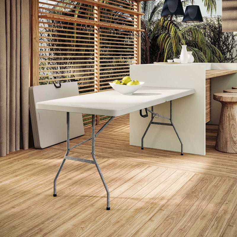 Indoor Outdoor Granite White Adjustable Height Folding Table with Easy-Carry Handle