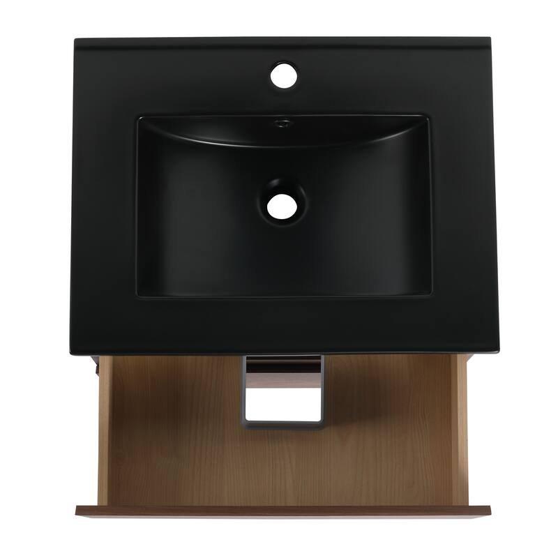 Modern 24" Floating Bathroom Vanity with Black Ceramic Basin, Soft-Close Drawers, Water-Resistant Melamine Surface