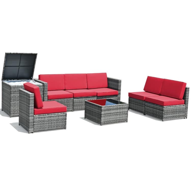 8 Piece Wicker Sofa Rattan Dinning Set Patio Furniture with Storage Table - 23" x 26" x 29.5"