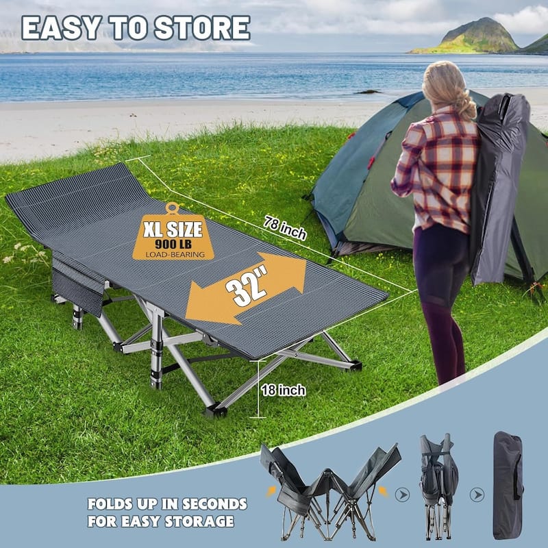 DoCred Oversized Folding Camping Bed, Portable Sleeping Bed Cot - 75"x28"x14"