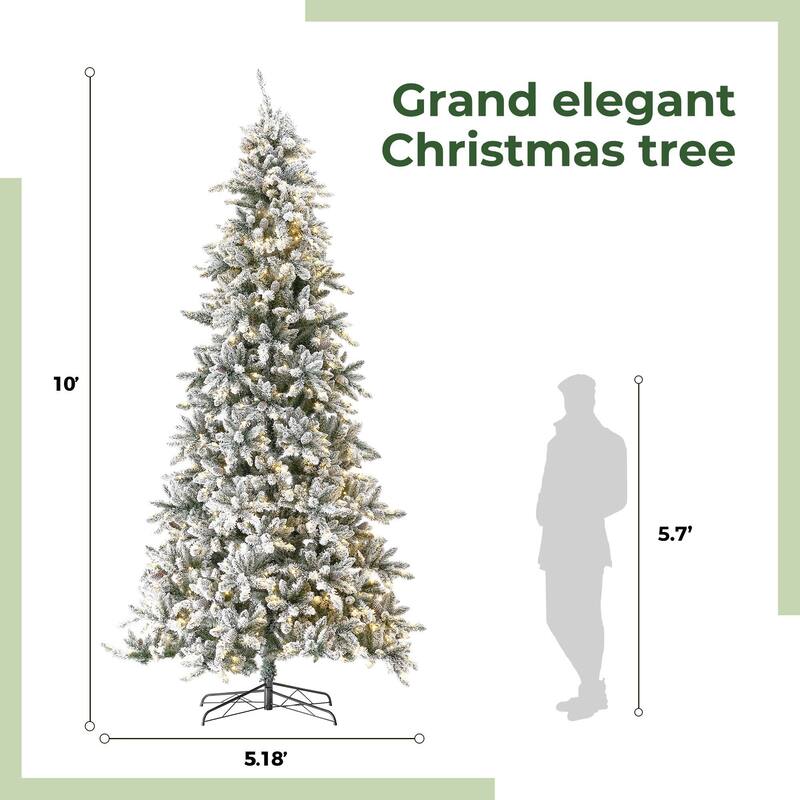 Pre-Lit Slim Flocked Livingston Fir Artificial Christmas Tree - 10' - Clear LED Lights - over-10-feet