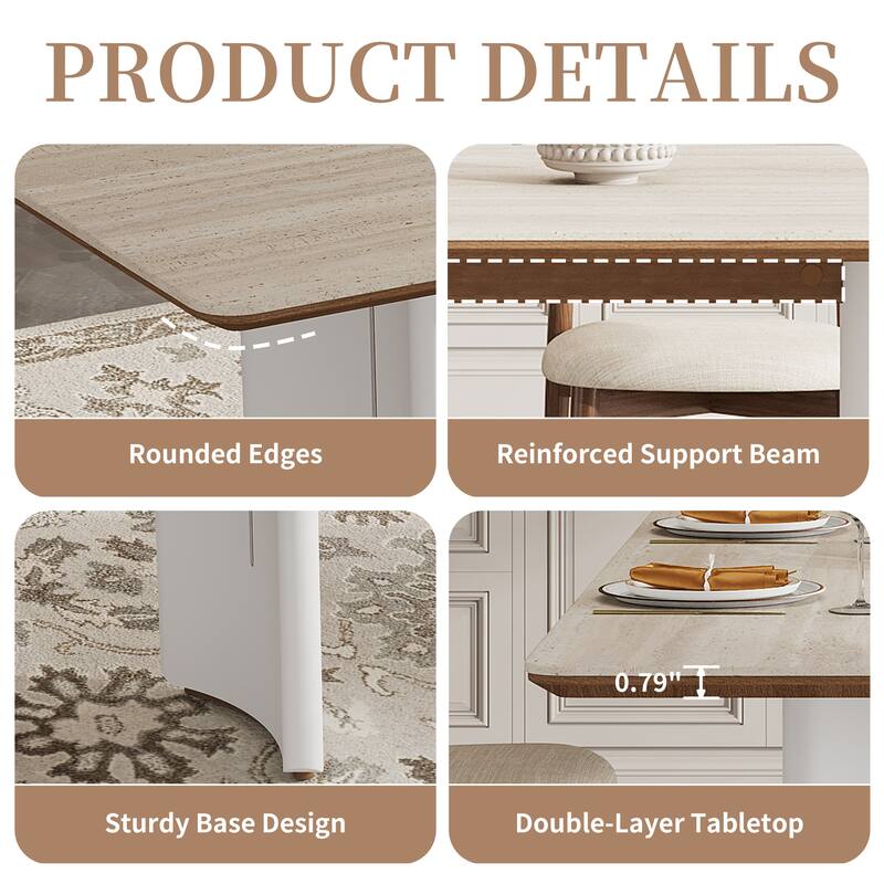 63" Modern Retangular Dining Table For 4-6,beige Sintered Stone Table Top, Cream Kitchen Table For Dining Room