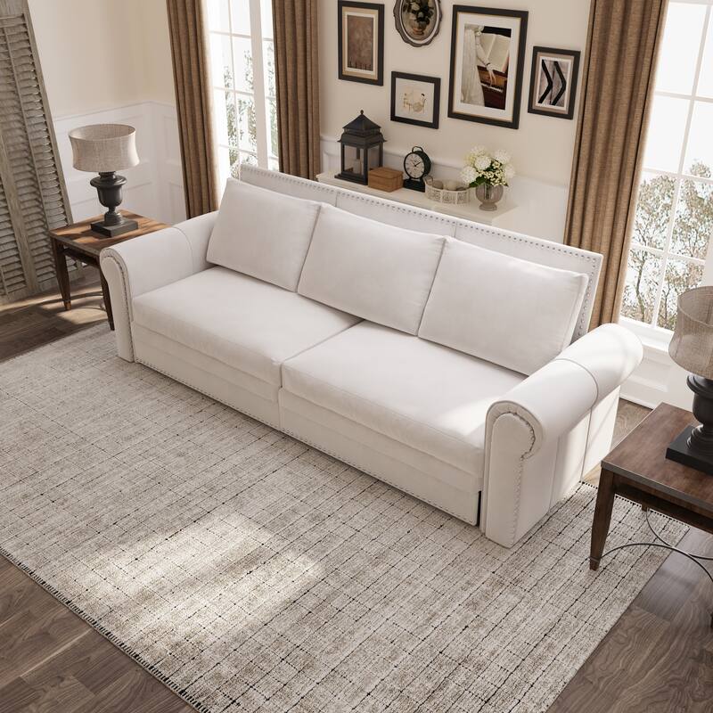 93.7" 3-in-1 Velvet Convertible Sleeper Sofa Pull Out Sofa Bed with Rolled Arm