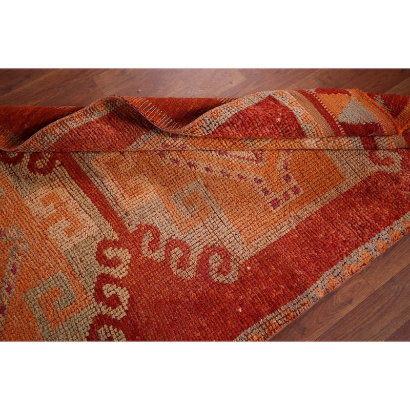 Orange Oushak Turkish Vintage Runner Rug Handmade Wool Carpet - 3'1"x 10'11"