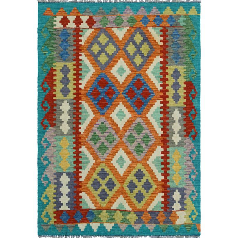 Flatweave Lon Rust/Green Rug - 4'1" x 5'10"
