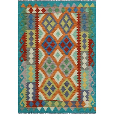 Flatweave Lon Rust/Green Rug - 4'1" x 5'10"