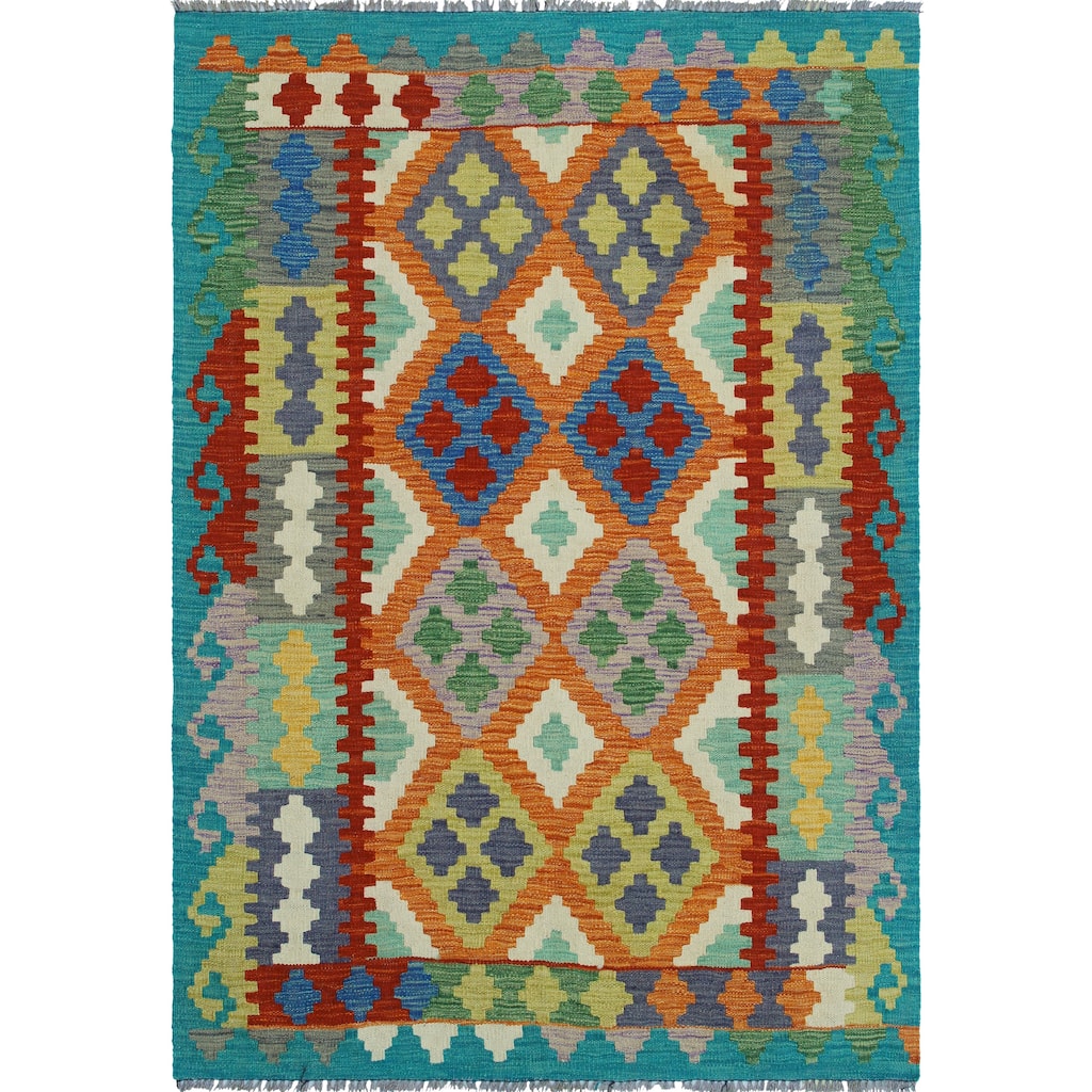 Flatweave Lon Rust/Green Rug - 4'1" x 5'10"