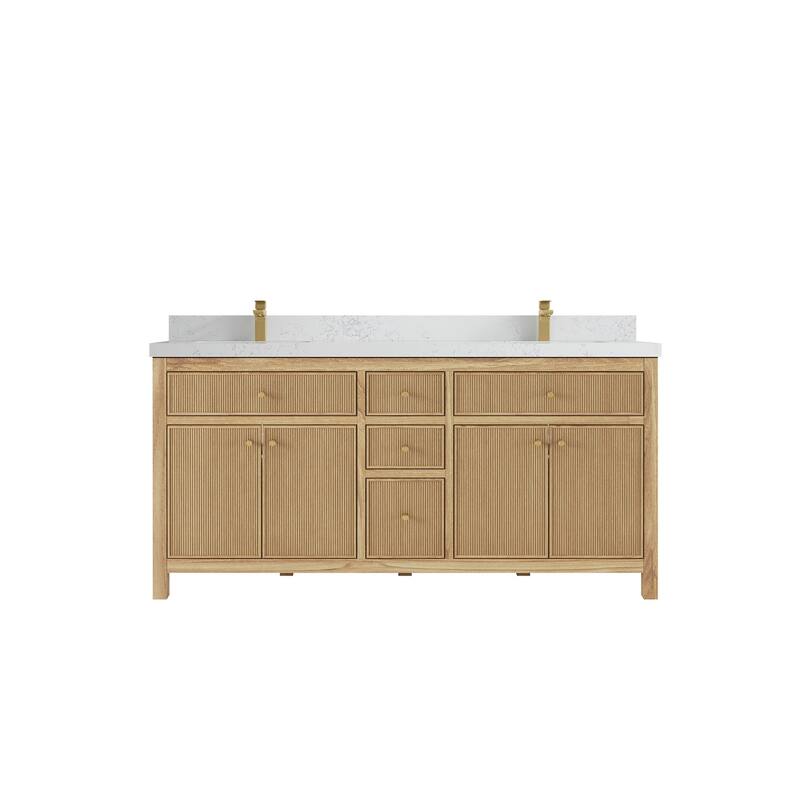 Willow Collections 72 in. W x 22 in. D Sonoma Teak Double Sink Bathroom Vanity with Countertop - 2" Empira White - Light Natural