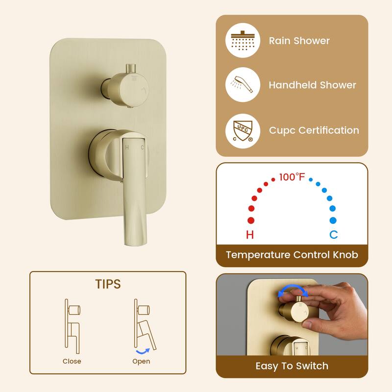 Double Handles 2-Spray 20 in. x 14 in. Ceiling Mount 64-Color LED Shower Faucet 2.5 GPM with Adjustable Slide Bar