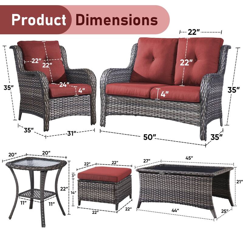 Outdoor Loveseat Sofa with Chair Ottoman Table