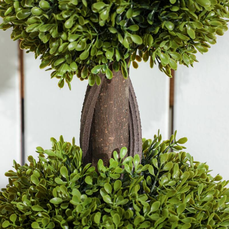 HOMCOM Set of 2 Decorative Artificial Plants, Topiary Ball-shaped Boxwood Trees in Pots, Fake Plants for Home Indoor outdoor
