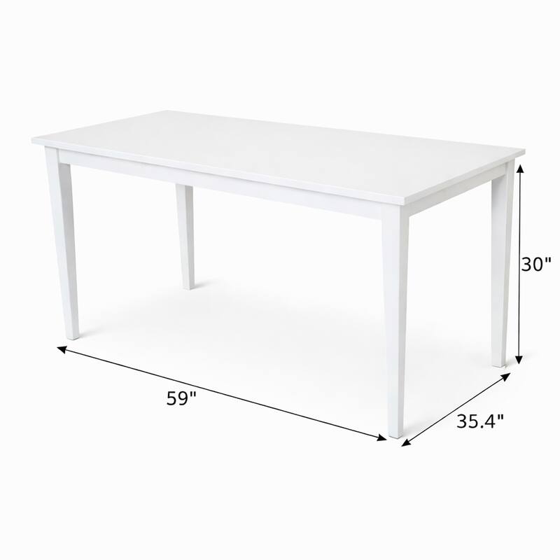 Modern 59 Inch Rectangular Dining Table, Black, White or Oak Finish, Solid Rubberwood