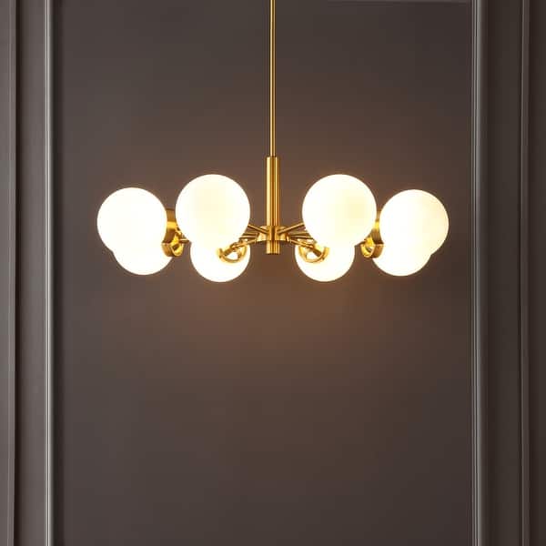slide 2 of 7, SAFAVIEH Lighting Prosie 8 Light 32" Chandelier - 32" x 32" x 19-49"- W/D/H Gold