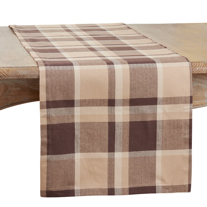 Cotton Table Runner With Plaid Design - 16"x72"