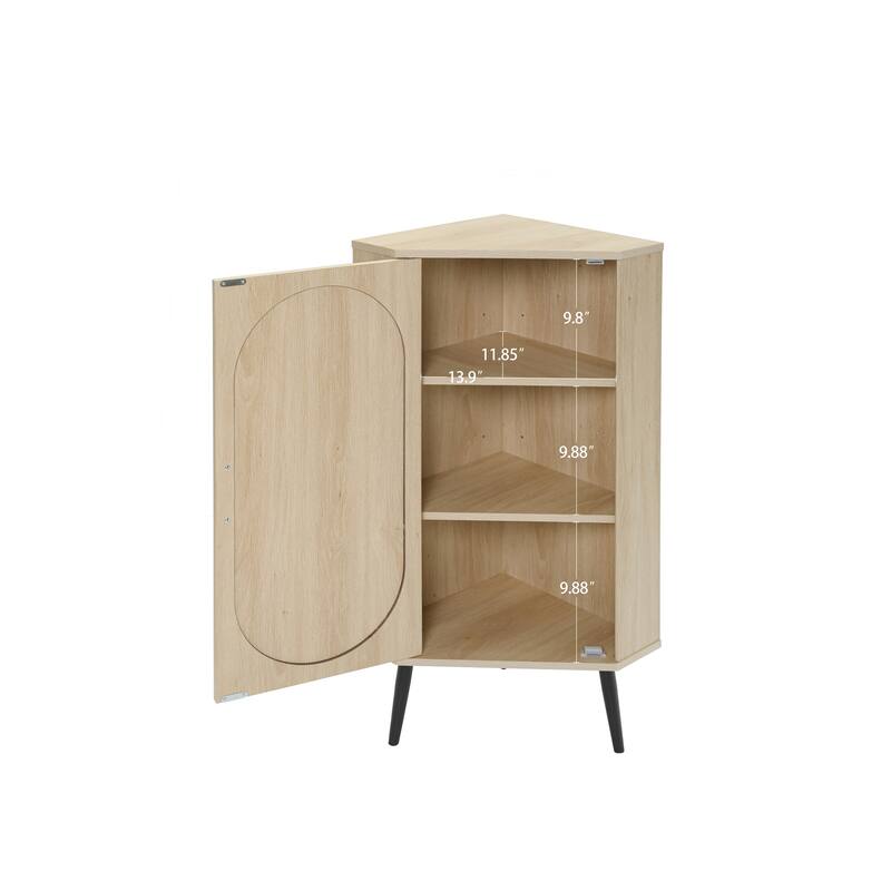 Freestanding Corner Cabinet with Rattan Door