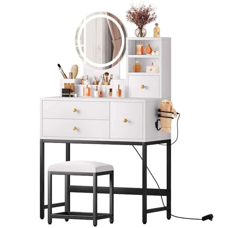 Moasis 48.3''Makeup Vanity Round LED Mirror Vanity Desk