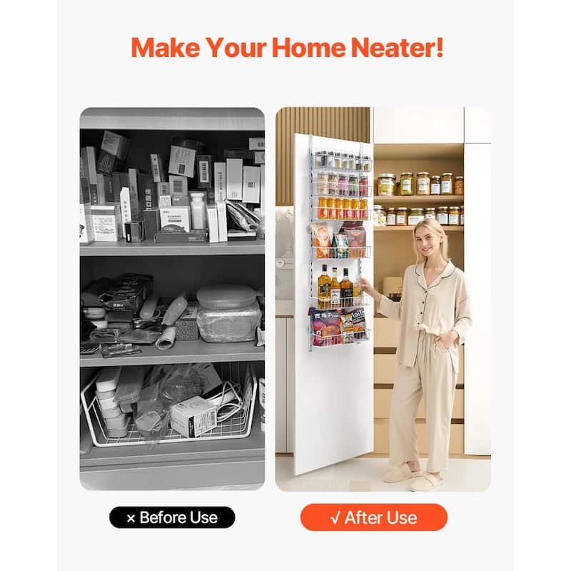 Pantry Organizer with Adjustable Baskets Wall Mount & Over Door Rack
