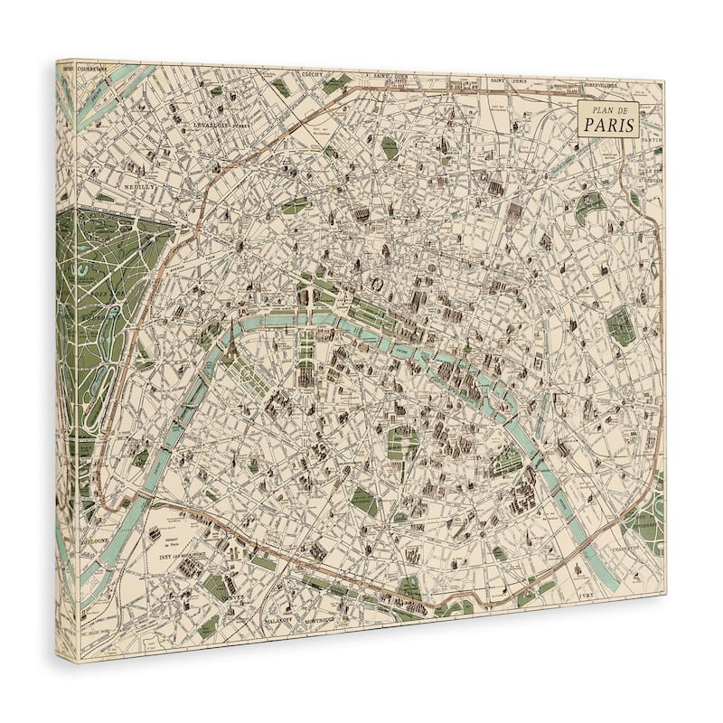 Stupell Vintage Map of Paris Canvas Wall Art Design By Phillipa Katz