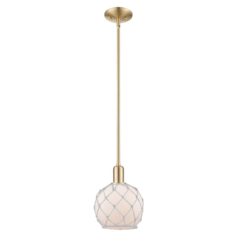 Innovations Lighting Endless Possibilities Arcadia - Farmhouse Rope - 1 Light 8" Stem Hung Mini Pendant - White Glass with White Rope/Champagne Bronze