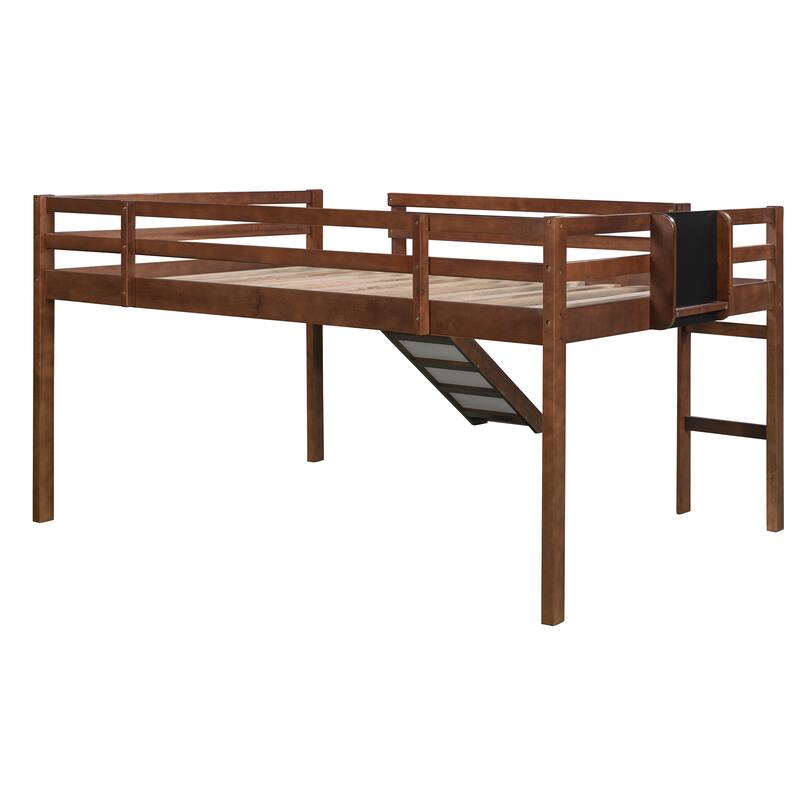 Safety & Fun Full size Loft Bed Wood Bed with Stair, Chalkboard