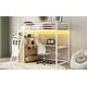 preview thumbnail 9 of 14, Oak Natural Wood + Antique White Twin Size Metal Wood Loft Bed with Desk and Shelves, Drawers, LED Light, USB Charging Station
