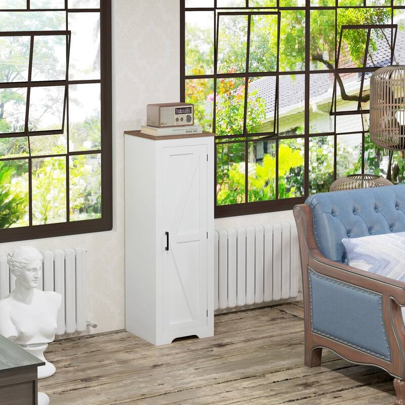 HOMCOM Farmhouse Storage Cabinet with Adjustable Shelf, Single Barn Door Small Bathroom Storage Cabinet for Living Room