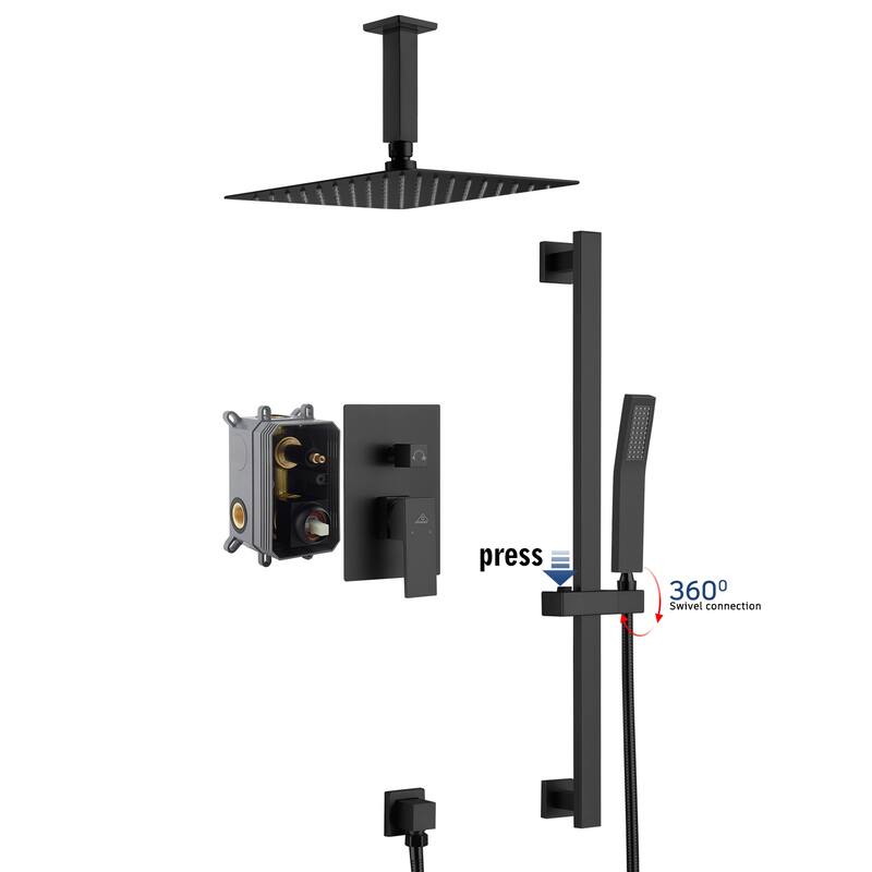 10" Ceiling Mount Dual Shower Heads, 2 Function Shower System With Sliding Rod Shower Hand