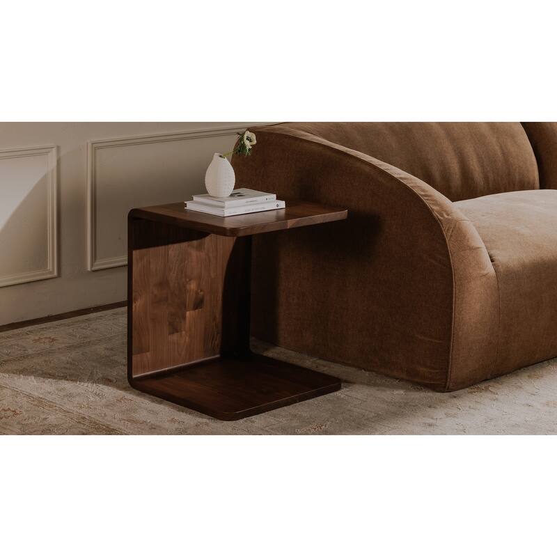 NADAAL STUDIOS Marenith Side Table, C-Side Solid Walnut Curved Edge Reversible Use, Walnut Brown